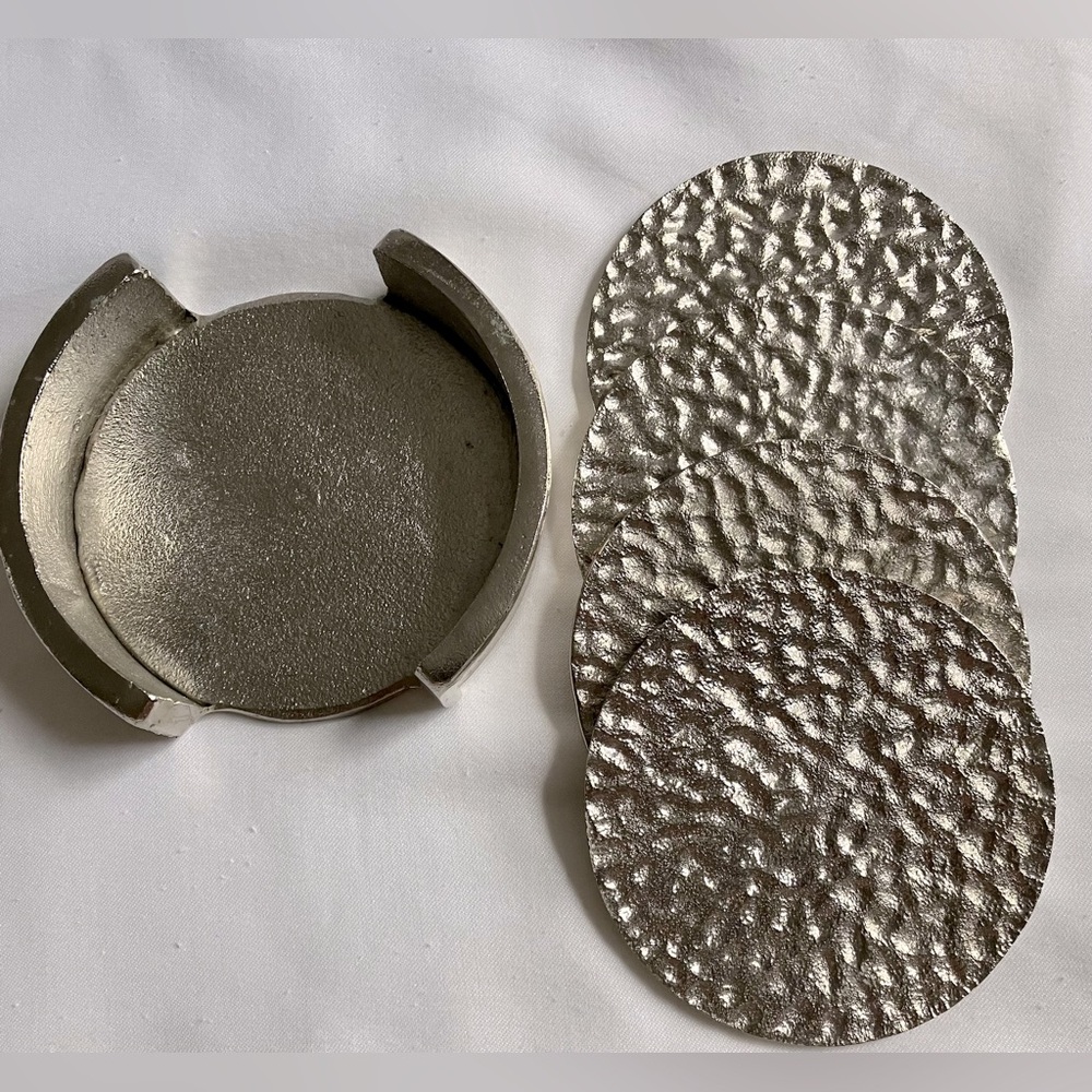 Silver Textured Coaster Set (4) - Picture 2 of 4
